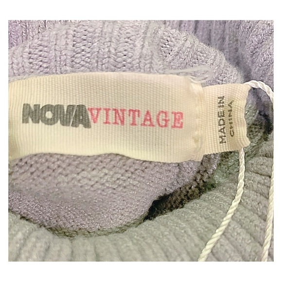 NEW Nova Vintage Turtleneck Grey Turtleneck Sweater White Colton Sleeves Size M - Picture 6 of 14